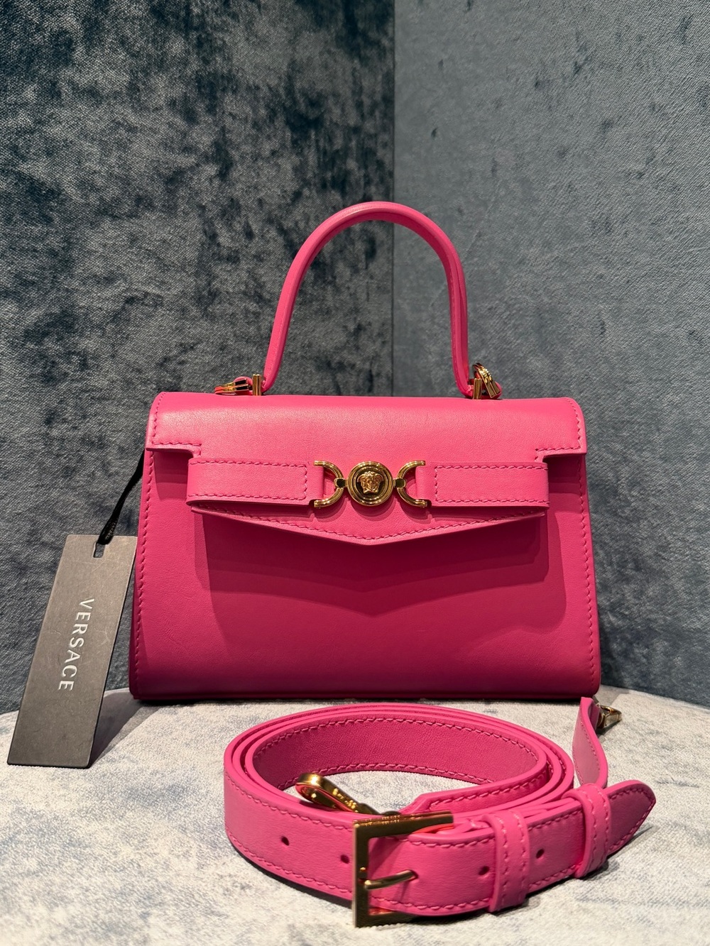 Versace Medusa ’95 Small Leather Top Handle Bag Pink